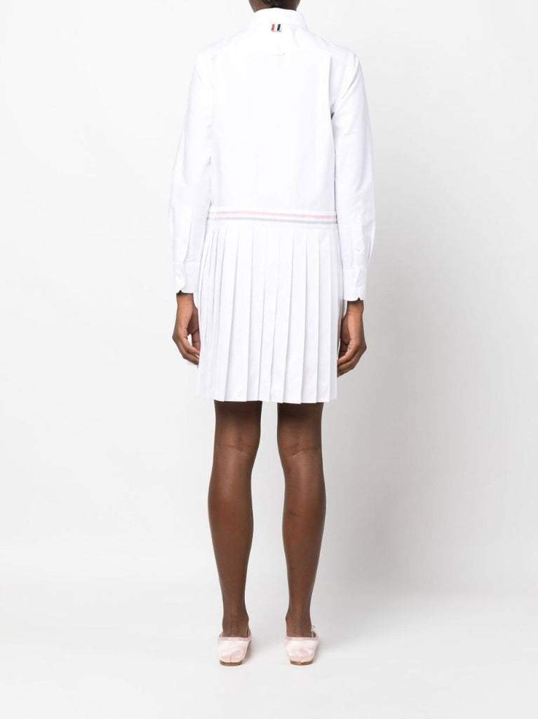 White Oxford Half-pleated Cotton Shirt Dress
