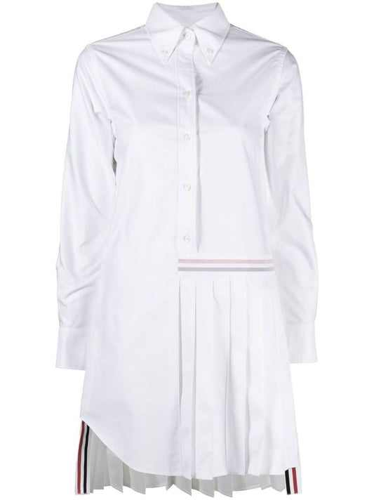 White Oxford Half-pleated Cotton Shirt Dress