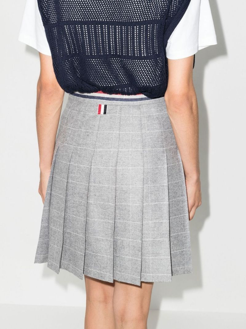 4-bar Stripe Pleated Wool Skirt