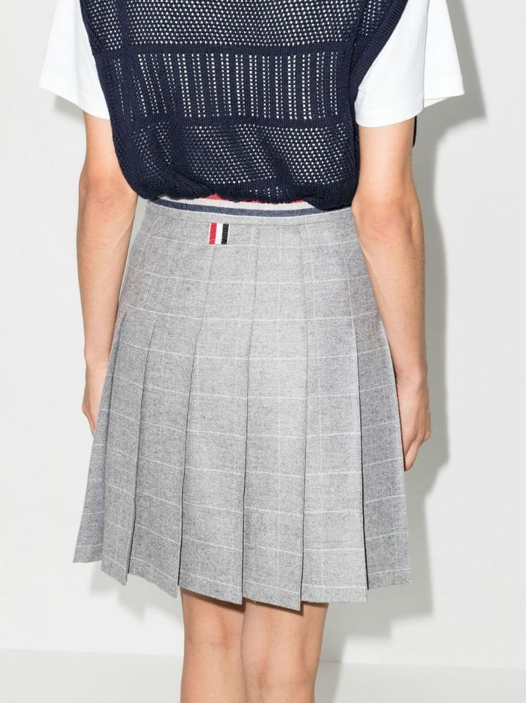 4-bar Stripe Pleated Wool Skirt