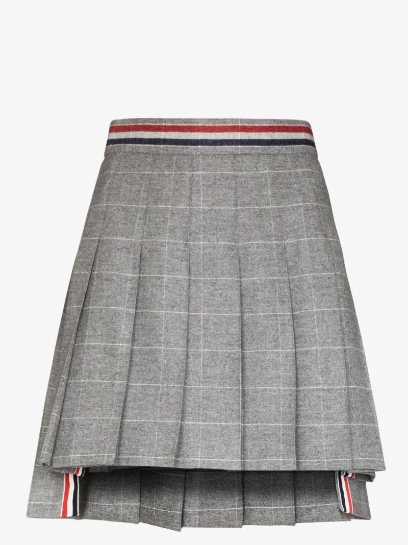 4-bar Stripe Pleated Wool Skirt