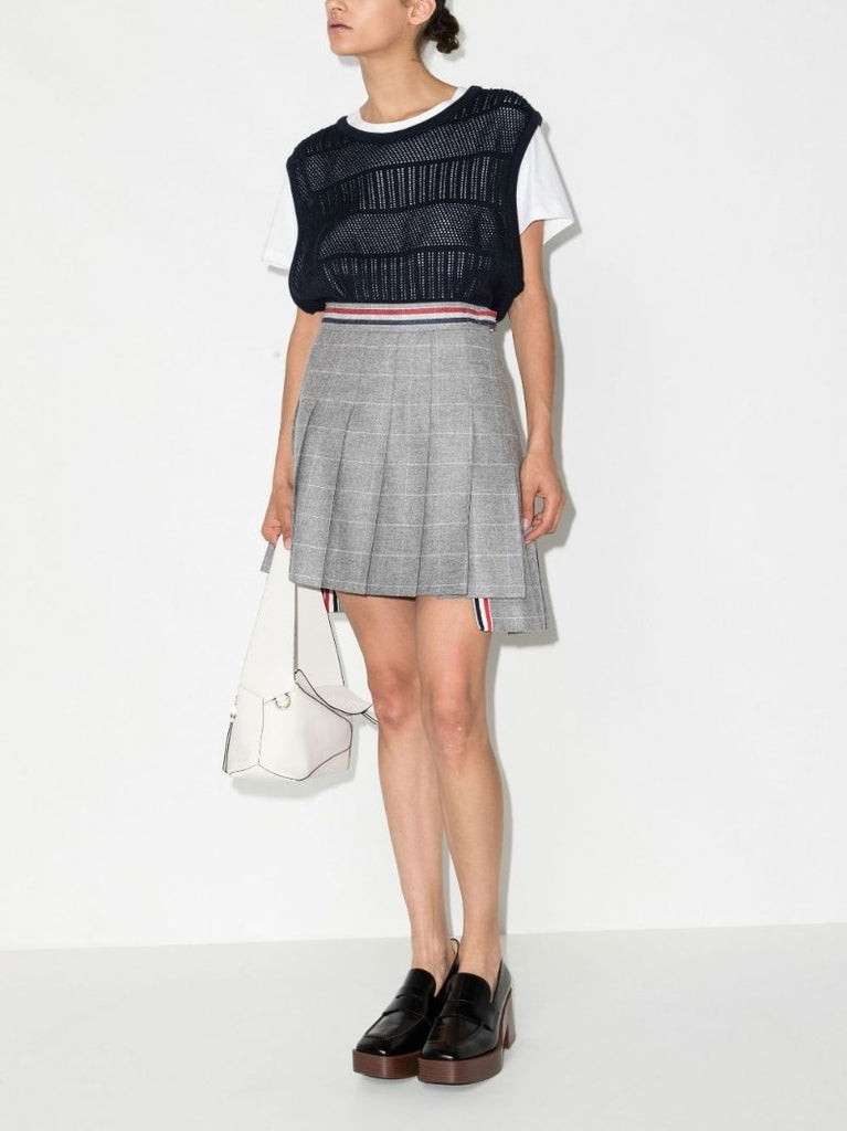4-bar Stripe Pleated Wool Skirt