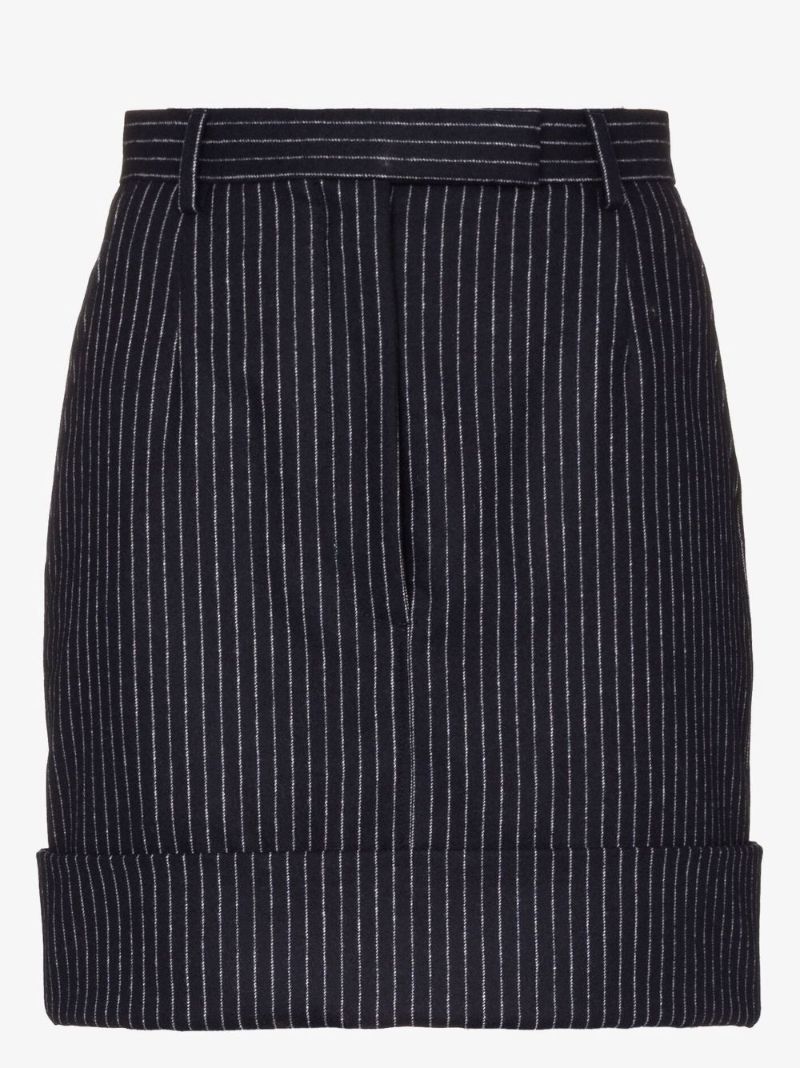Blue Pinstriped Wool Mini Skirt