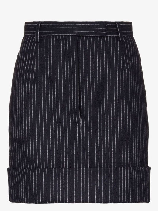 Blue Pinstriped Wool Mini Skirt