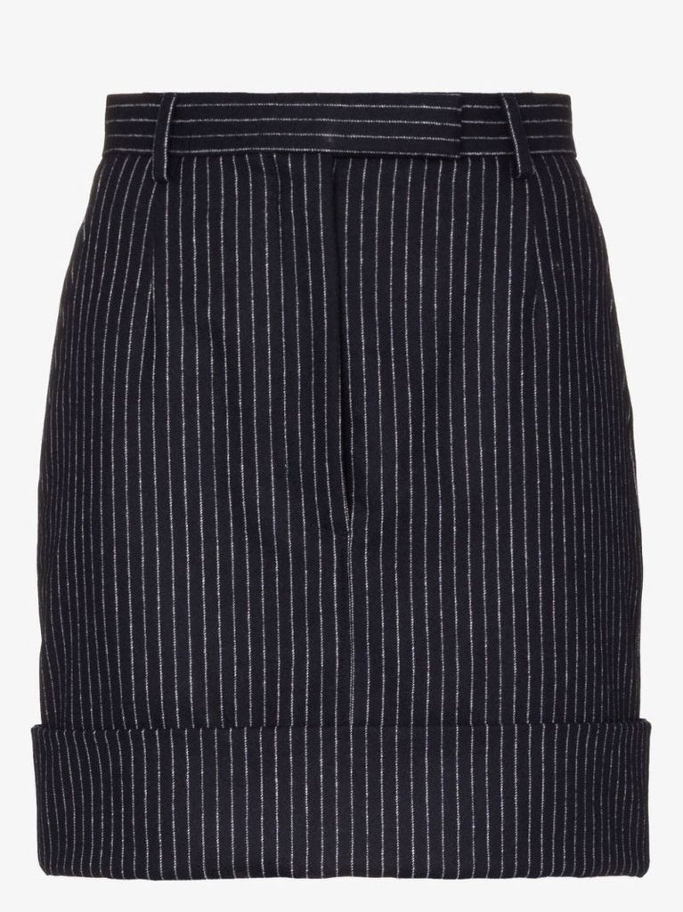 Blue Pinstriped Wool Mini Skirt