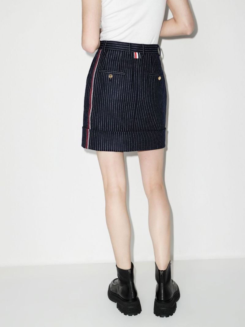 Blue Pinstriped Wool Mini Skirt