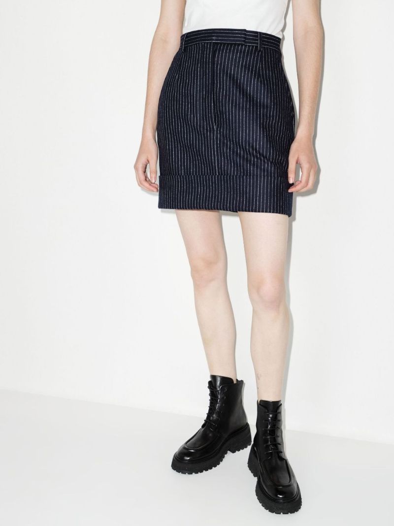 Blue Pinstriped Wool Mini Skirt