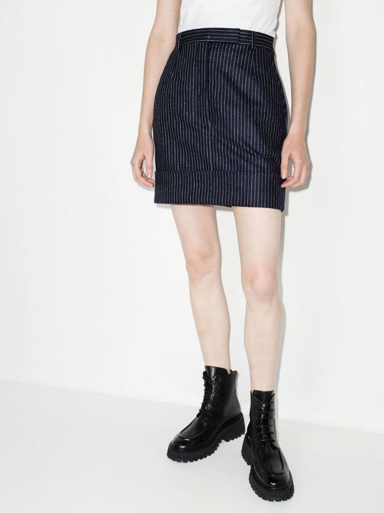 Blue Pinstriped Wool Mini Skirt