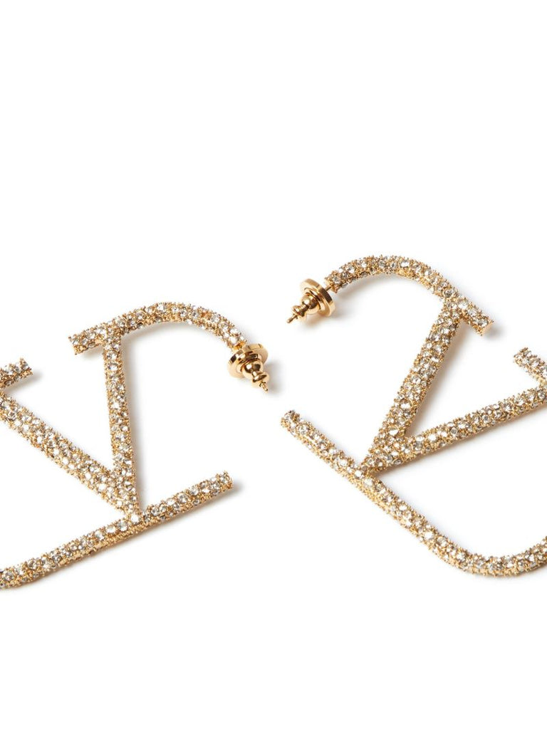 Gold-tone Vlogo Signature Crystal Drop Earrings