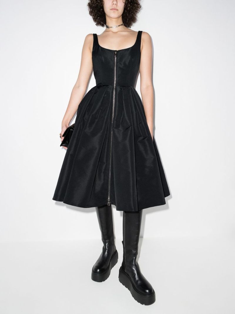 Pleated Zip-up Midi Dress