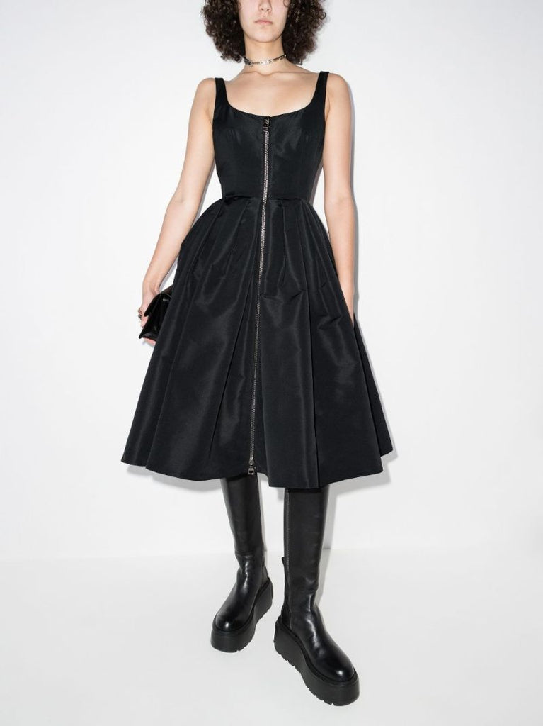 Pleated Zip-up Midi Dress
