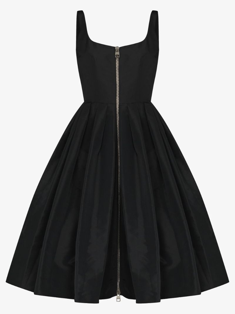 Pleated Zip-up Midi Dress