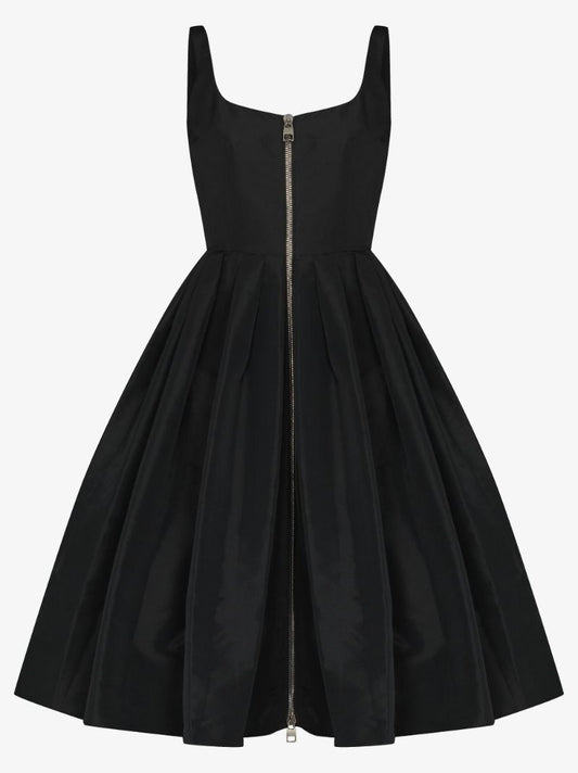 Pleated Zip-up Midi Dress