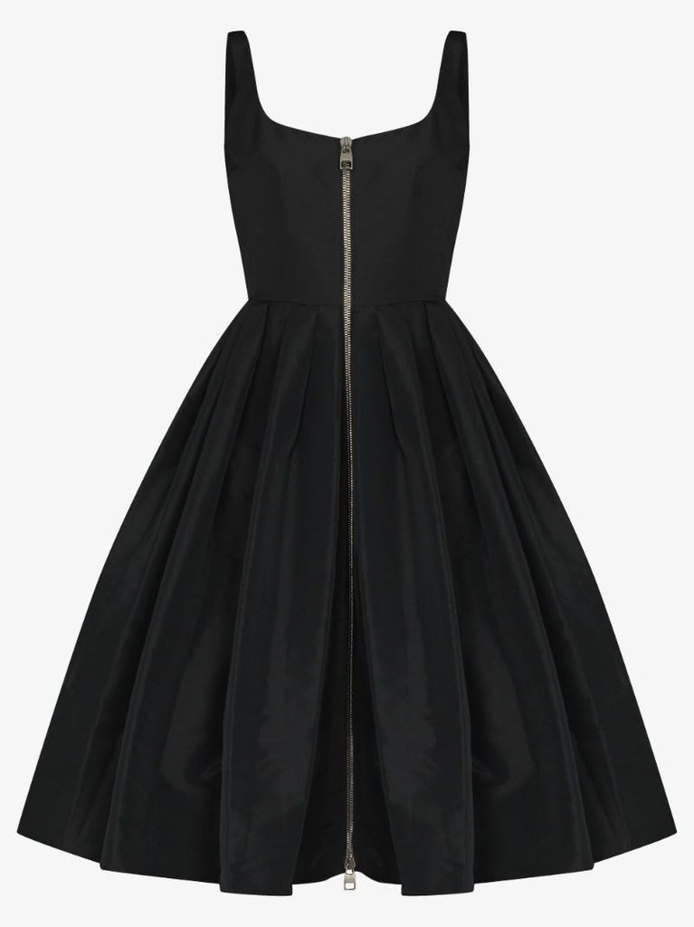 Pleated Zip-up Midi Dress