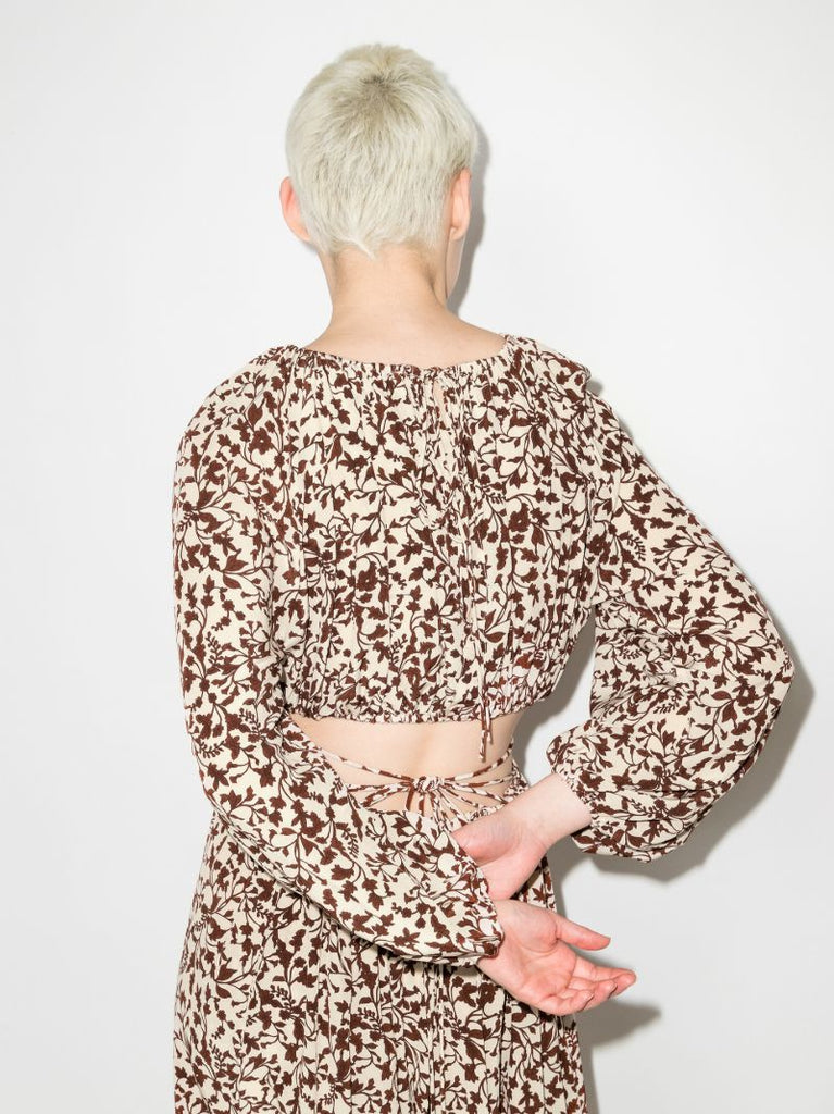 Printed Cropped Silk Blouse