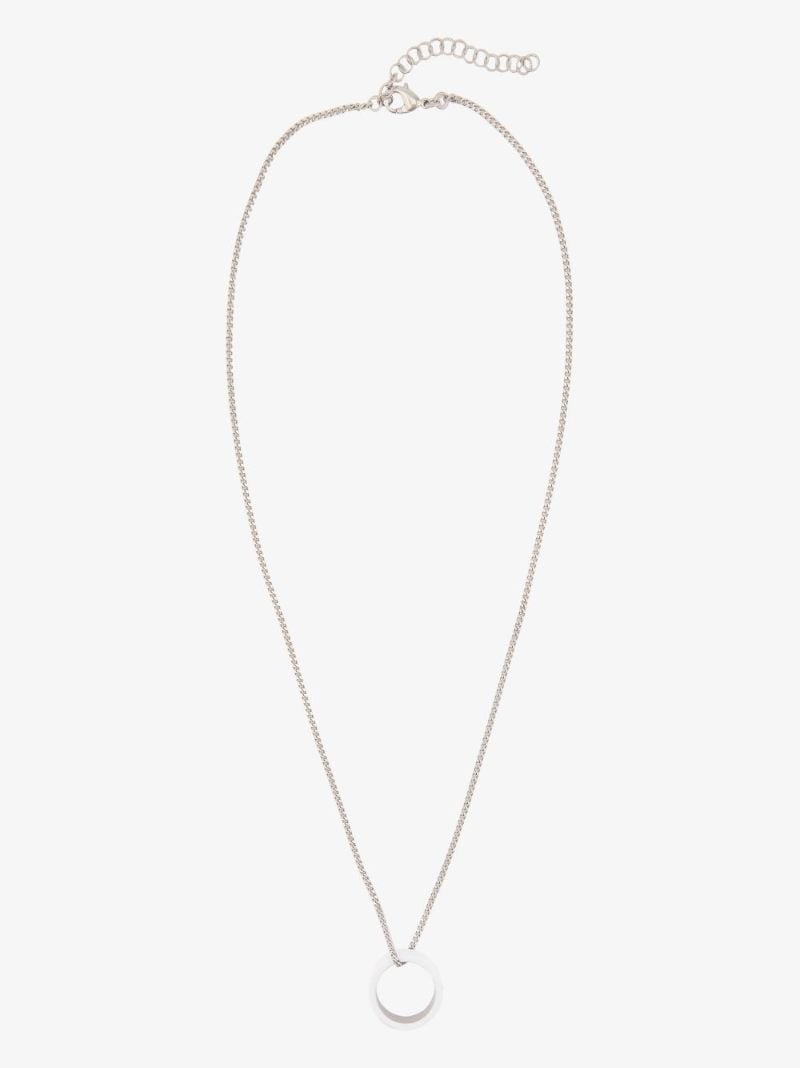 Silver Tone Minimal Logo Ring Pendant Necklace