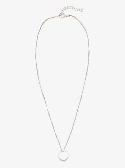 Silver Tone Minimal Logo Ring Pendant Necklace