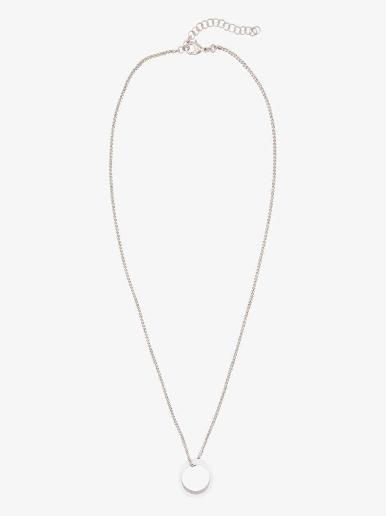 Silver Tone Minimal Logo Ring Pendant Necklace