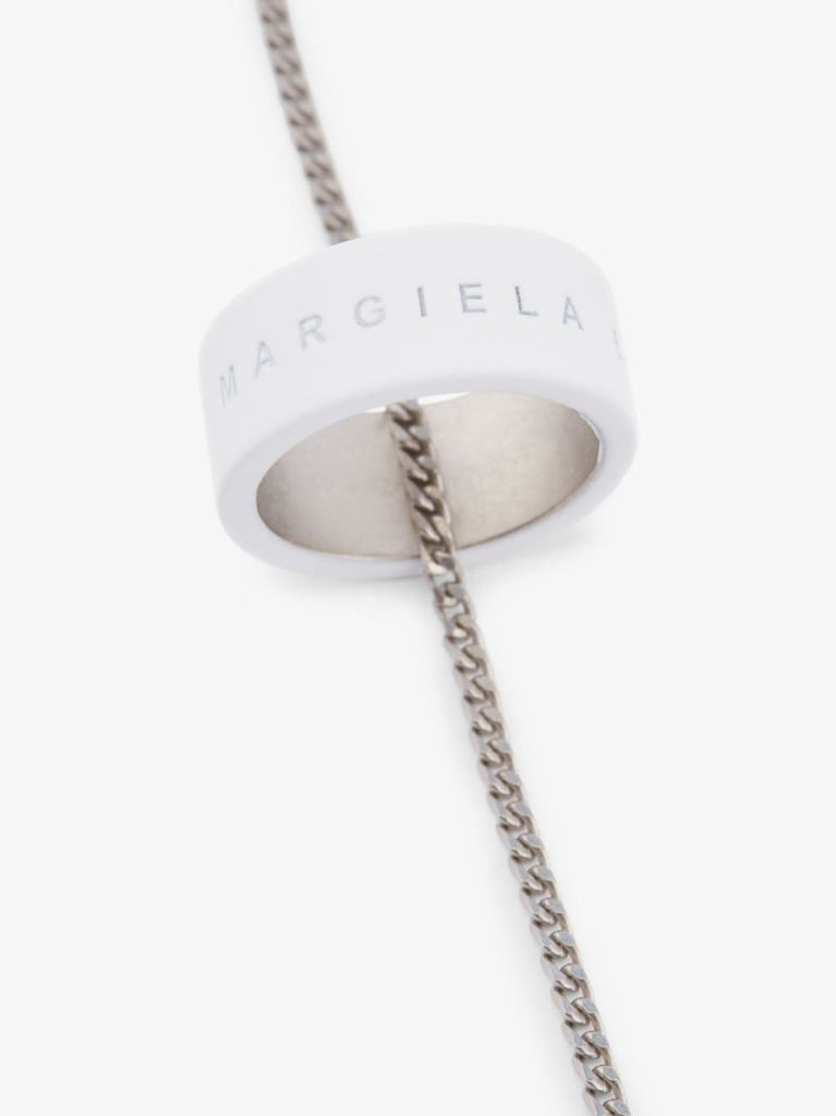 Silver Tone Minimal Logo Ring Pendant Necklace