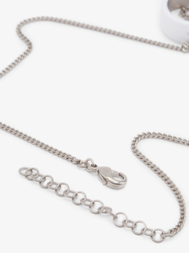 Silver Tone Minimal Logo Ring Pendant Necklace