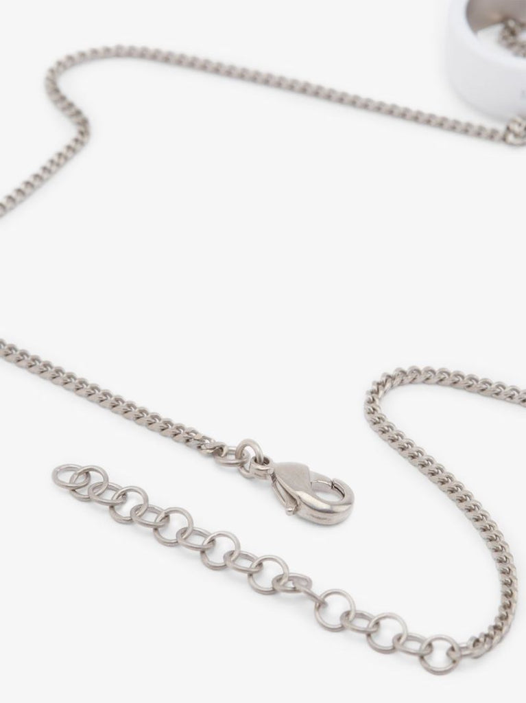 Silver Tone Minimal Logo Ring Pendant Necklace