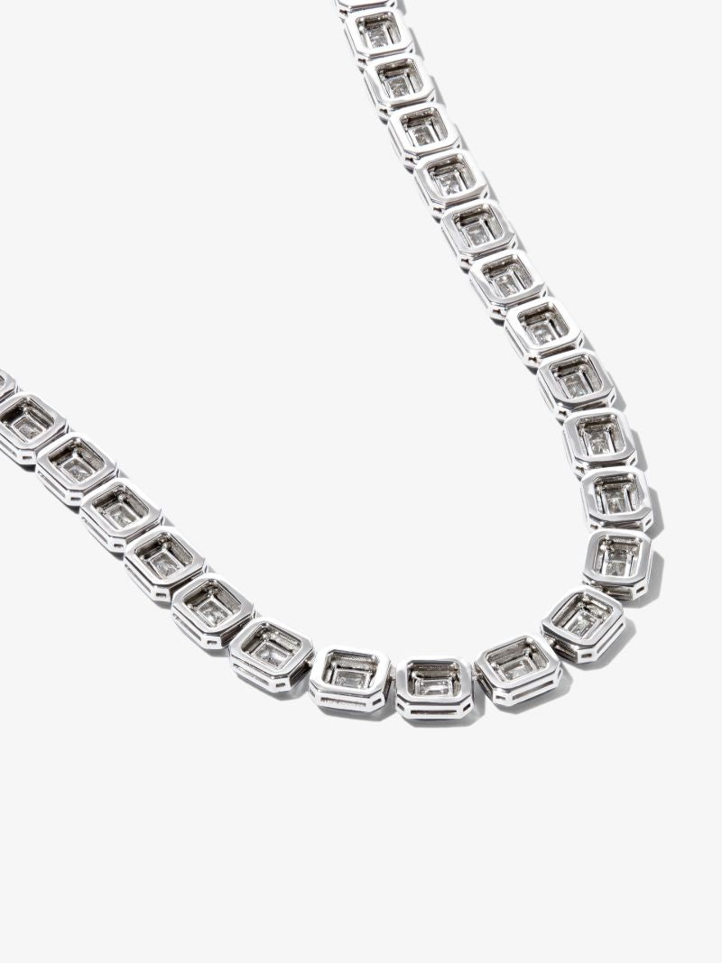 18k White Gold Oui Enamelled Emerald and Diamond Necklace