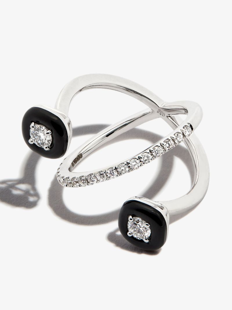 18k White Gold Oui Enamelled Diamond Ring