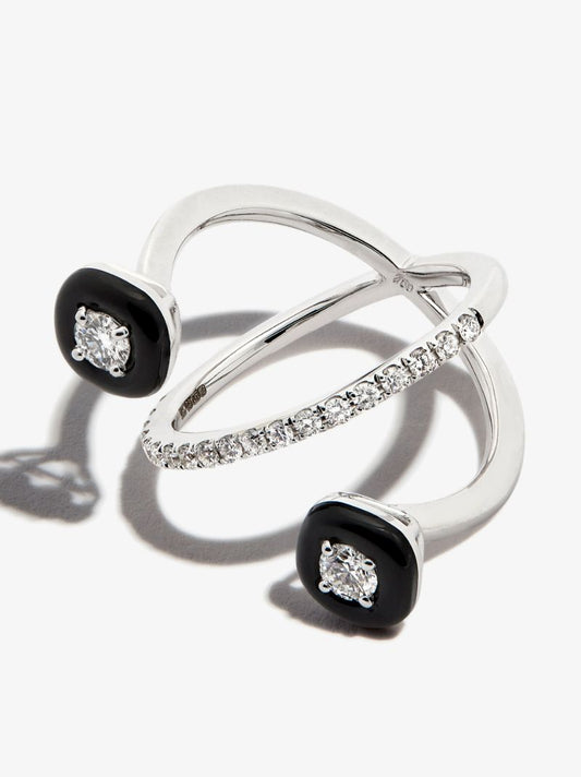 18k White Gold Oui Enamelled Diamond Ring