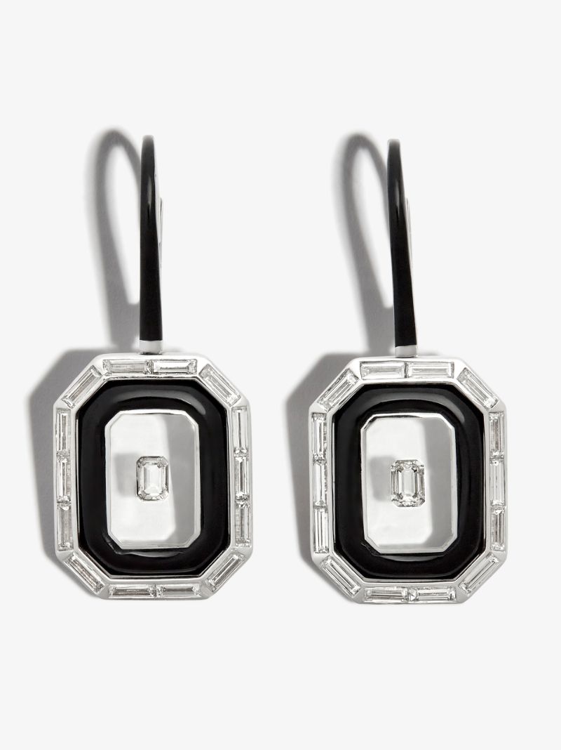 18k White Gold Universe Line Diamond Drop Earrings
