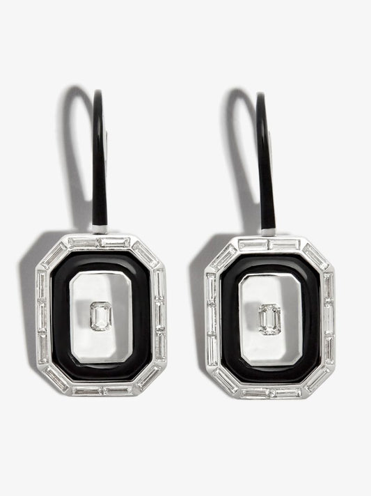 18k White Gold Universe Line Diamond Drop Earrings