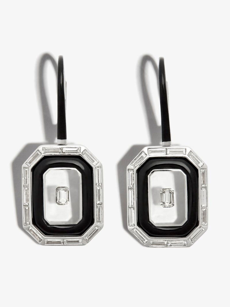 18k White Gold Universe Line Diamond Drop Earrings