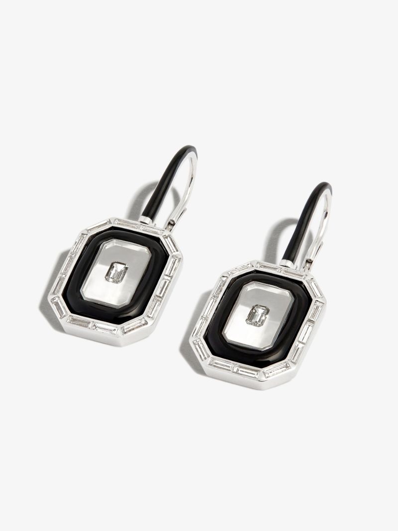 18k White Gold Universe Line Diamond Drop Earrings