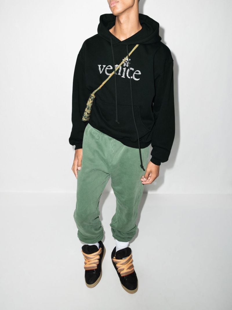 Black Venice Print Cotton Hoodie
