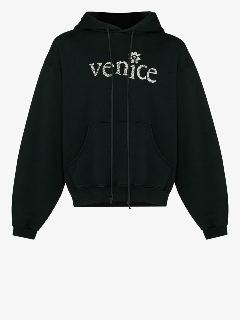 Black Venice Print Cotton Hoodie