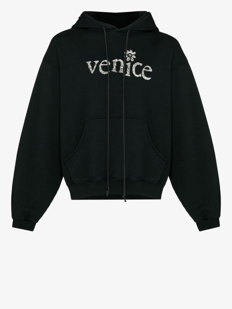 Black Venice Print Cotton Hoodie