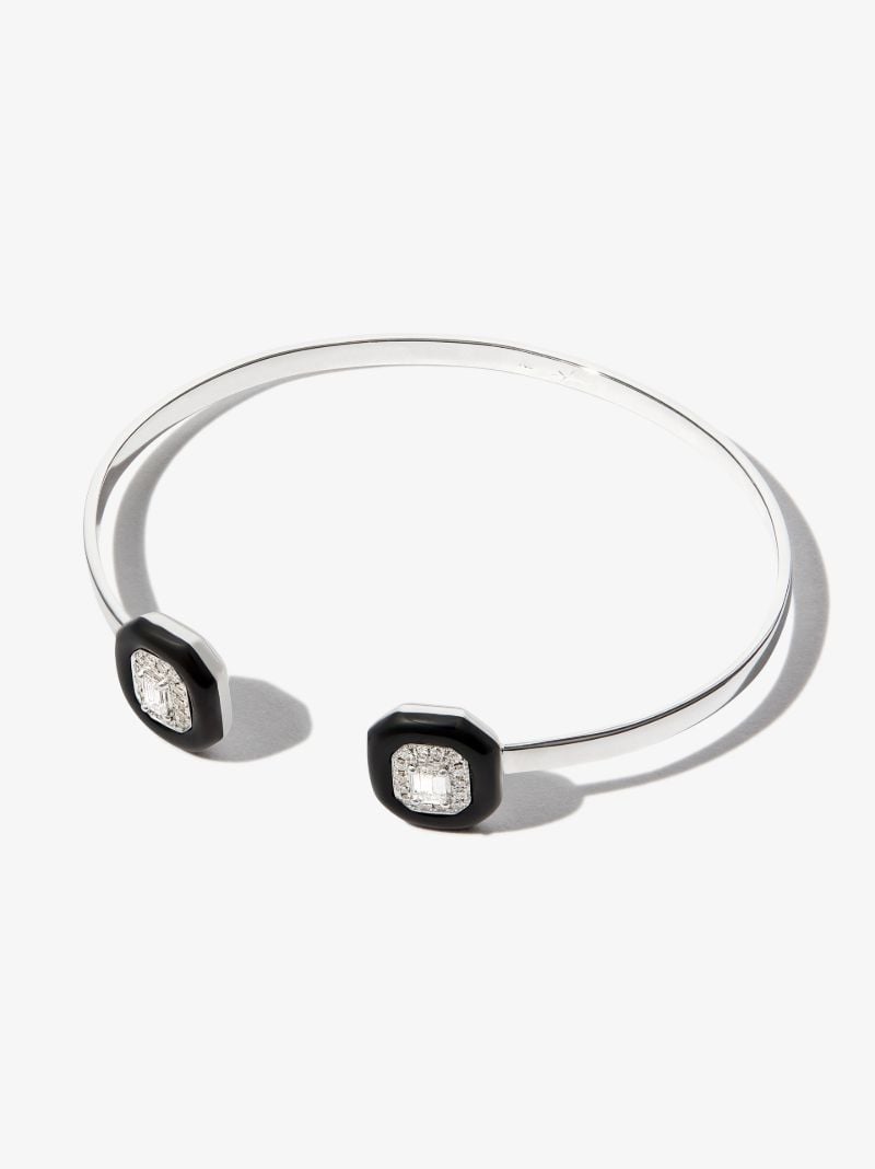 18k White Gold  Oui Enamelled Diamond Cuff Bracelet