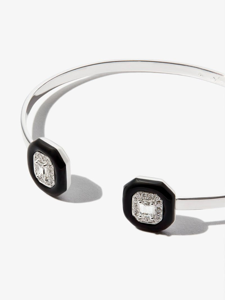 18k White Gold  Oui Enamelled Diamond Cuff Bracelet