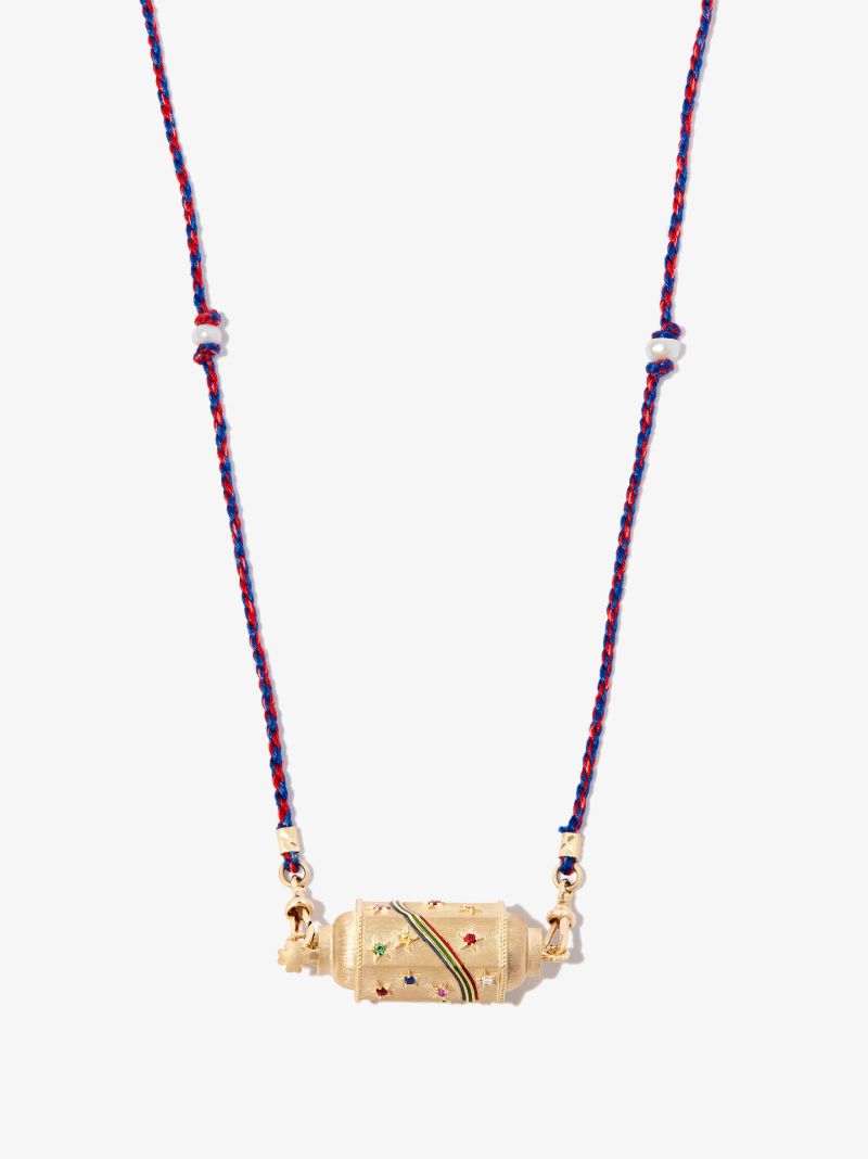 14k Yellow Gold Rainbow Star Sapphire, Diamond and Tsavorite Locket Necklace