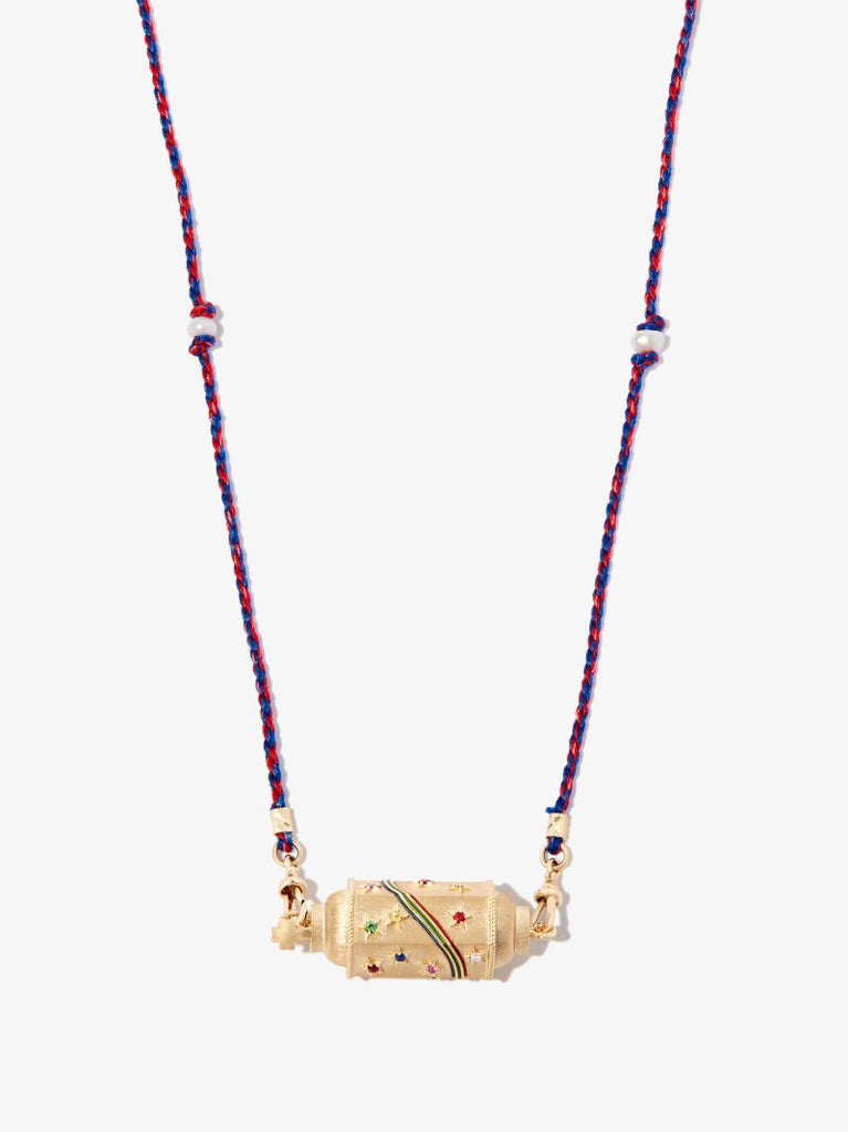 14k Yellow Gold Rainbow Star Sapphire, Diamond and Tsavorite Locket Necklace