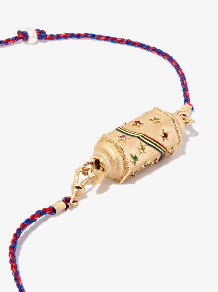 14k Yellow Gold Rainbow Star Sapphire, Diamond and Tsavorite Locket Necklace