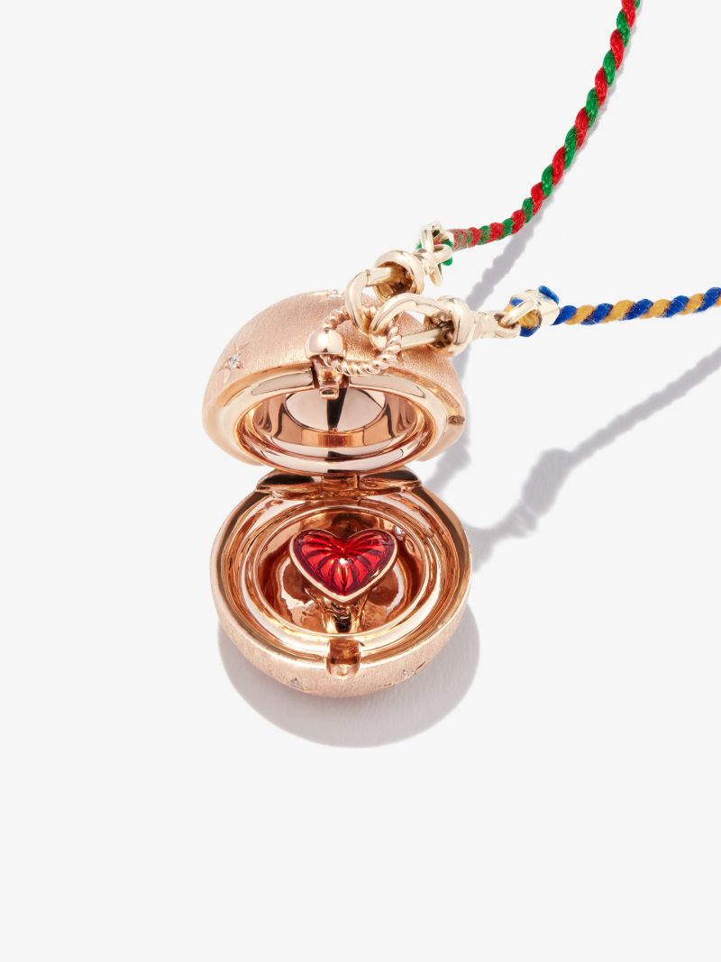 18k Rose Gold Heartbeat Orb Diamond Locket Necklace