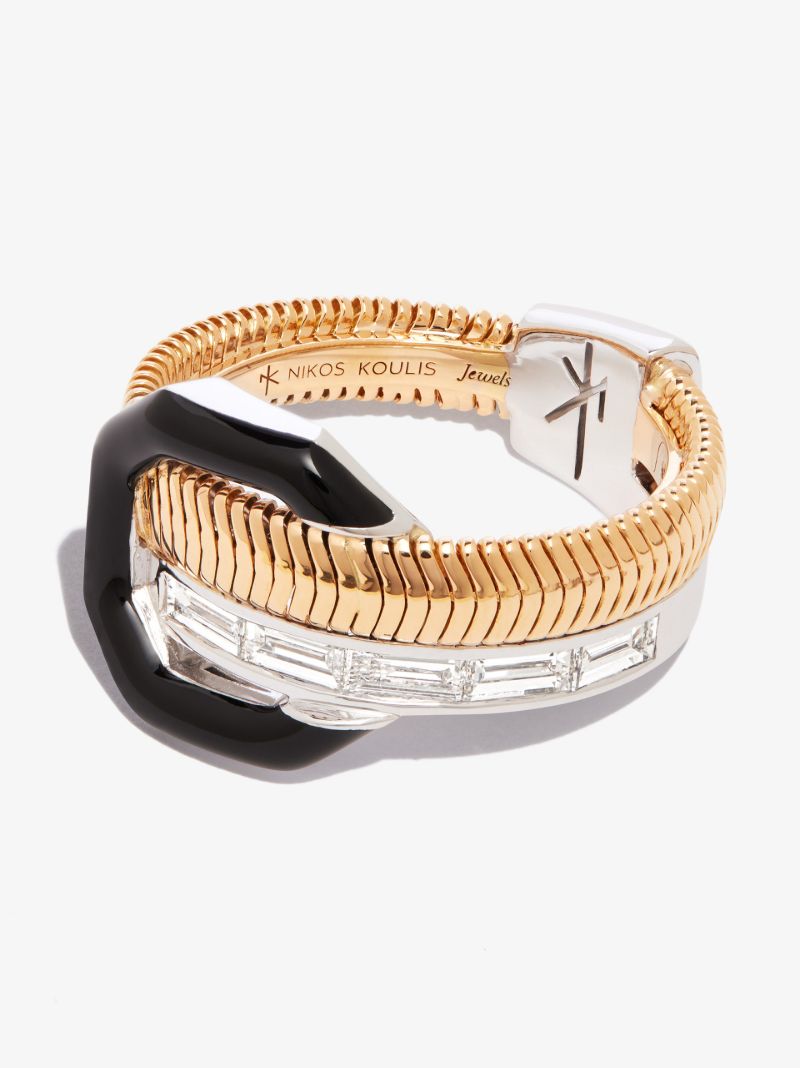 18k Yellow and White Gold Feelings Snake Enamelled Diamond Ring
