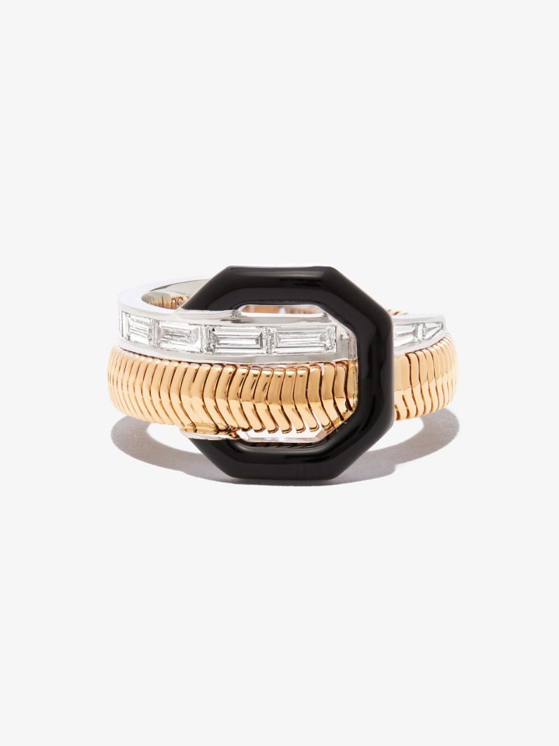 18k Yellow and White Gold Feelings Snake Enamelled Diamond Ring