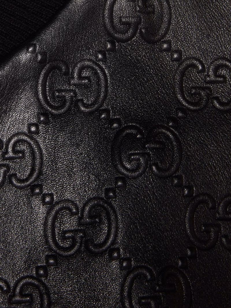 Black Gg Debossed Leather Jacket