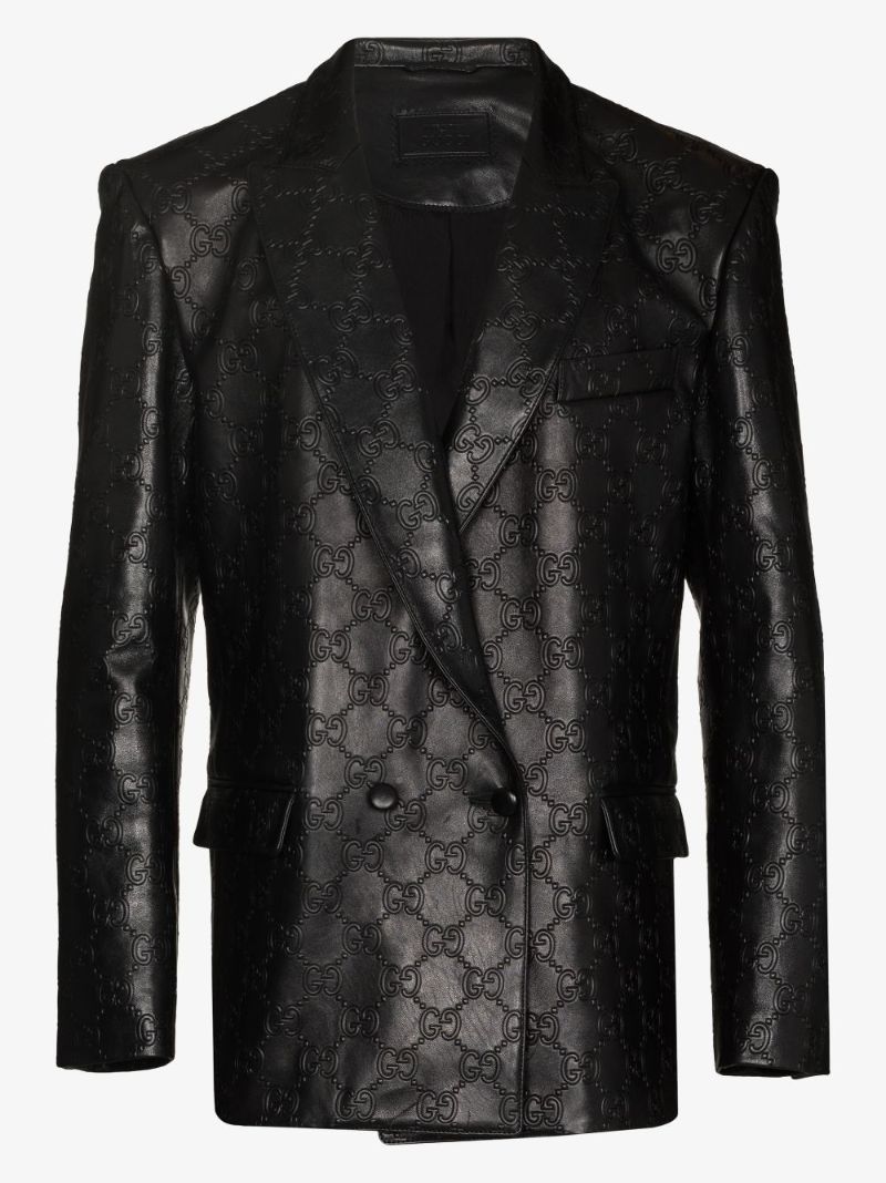 Double-breasted Gg Leather Jacket