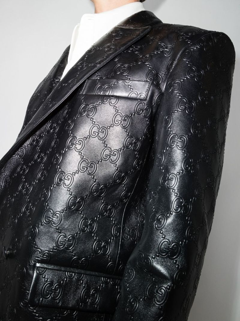 Double-breasted Gg Leather Jacket