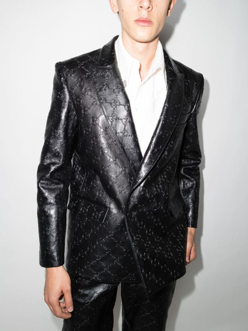 Double-breasted Gg Leather Jacket