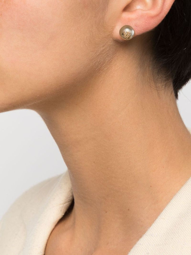 White Kira Pearl Stud Earrings