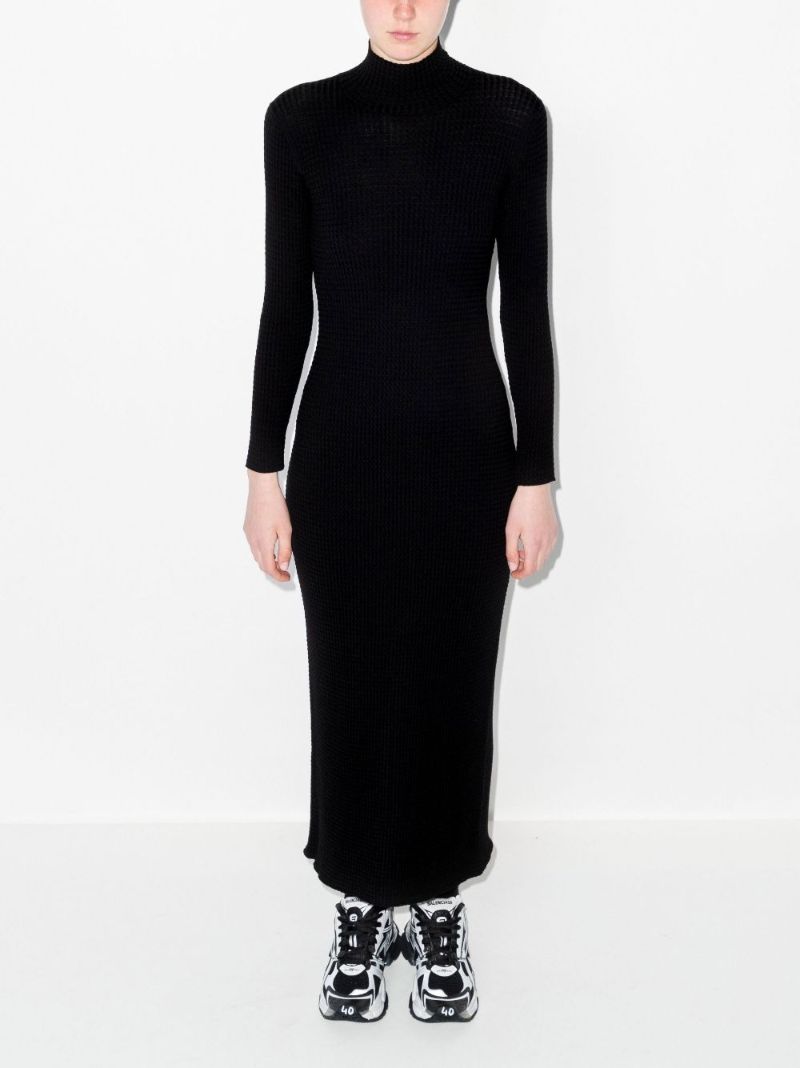 Black Cable-knit Wool Midi Dress