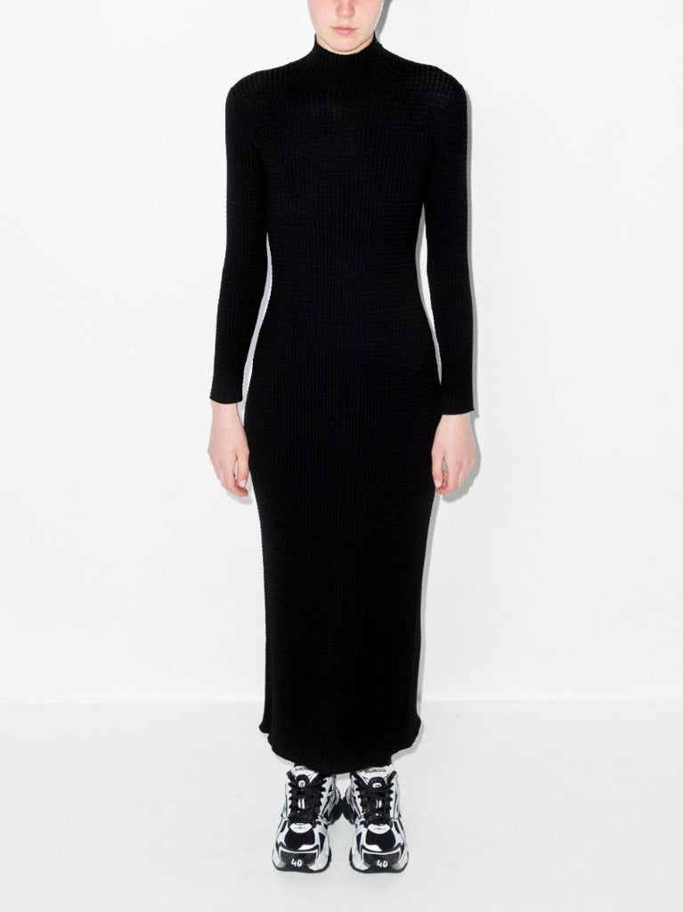 Black Cable-knit Wool Midi Dress
